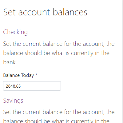 Shot of account update balances screen
